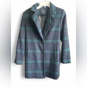 Forever 21 Teal & Navy Plaid Peacoat